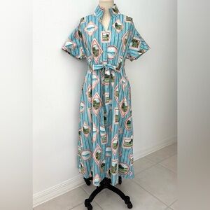 Holly Shae Bria Dress NWT Framed Italian Landscapes Classic Shirt Dress M-L